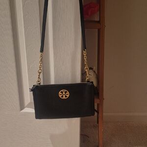 Tory Burch Black Crossbody Bag with Gold Accents